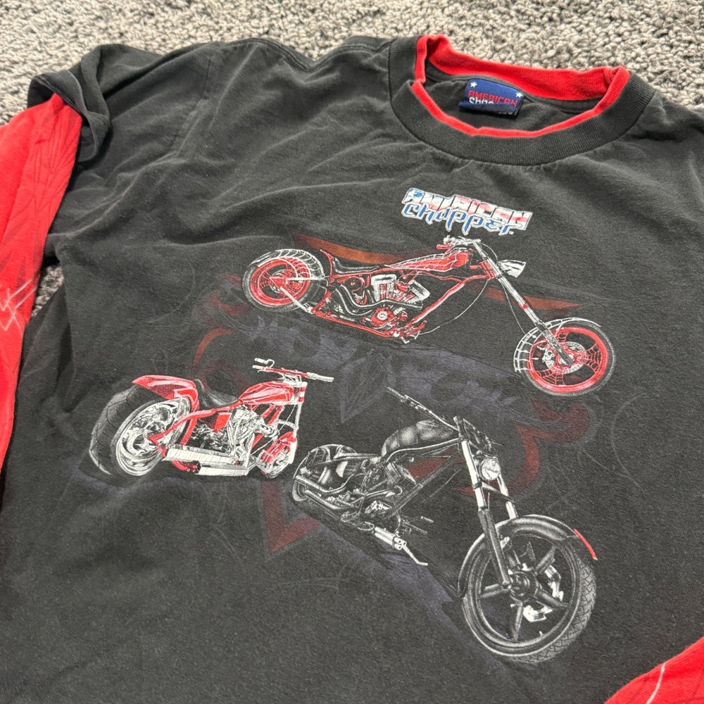 Vintage American Chopper Shirt Boys XL Black Red Motorcycle Graphic Tee 0000363